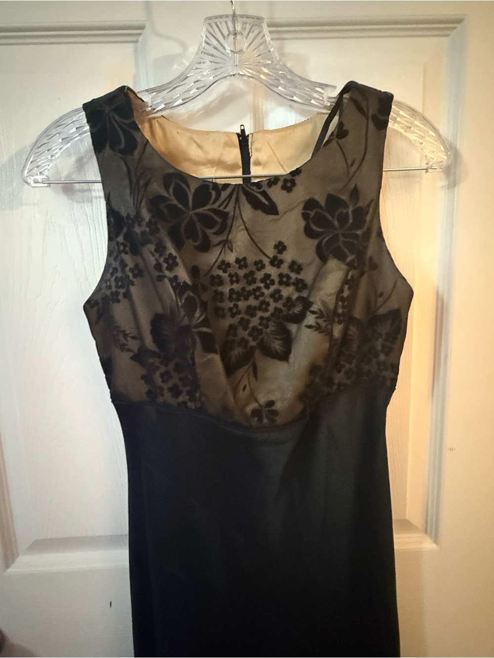 Elegant Black and Floral Overlay Evening Dress